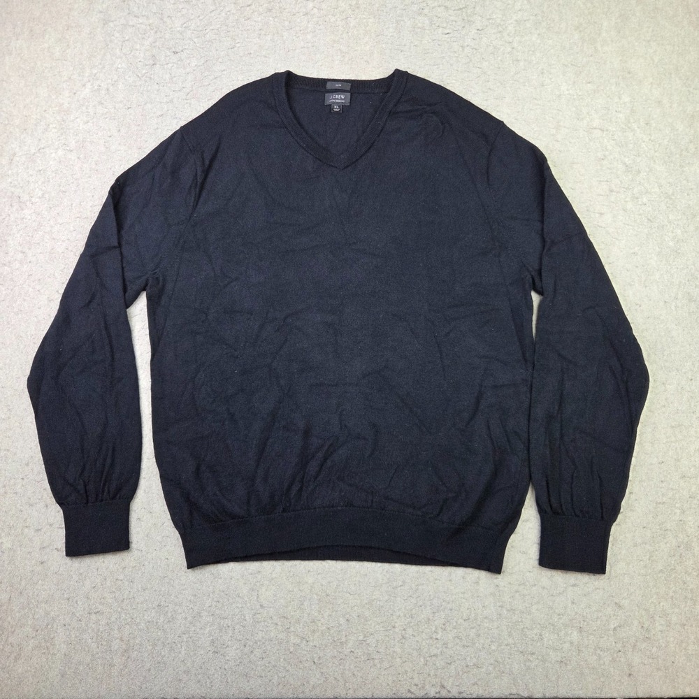J Crew 100% Merino Wool V-Neck Sweater Mens XL Slim Fit Black Pullover